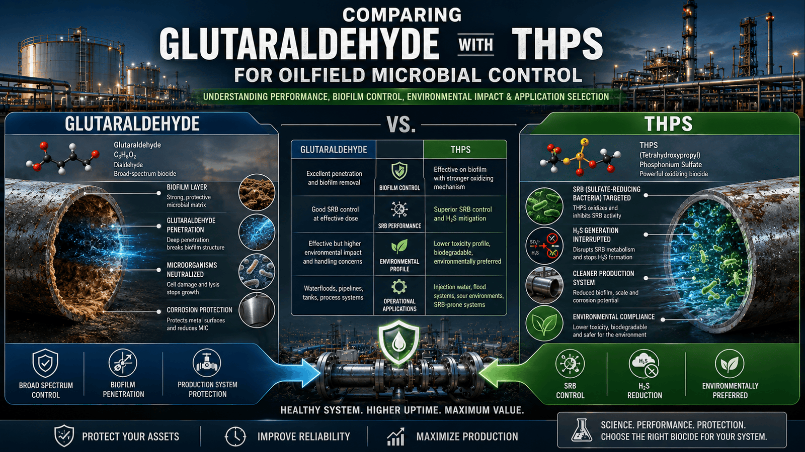 Comparing Glutaraldehyde with THPS for Oilfield Microbial Control